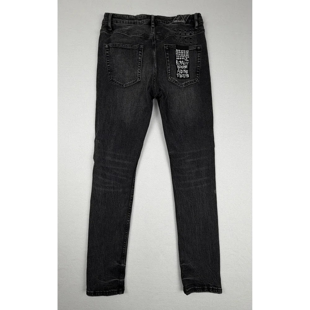 Ksubi Chitch Rose Graphic Slim Fit Jeans Washed Black Denim Mens 33